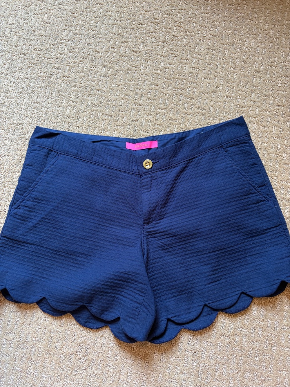 Lilly Pulitzer Navy Scalloped Hem High-Waist Shorts